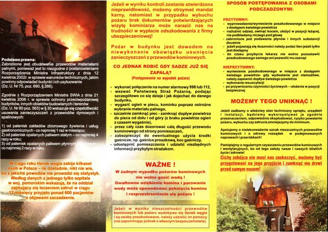 Plakat informujący zagrożeniach zatrucia czadem. Informacje szczegółowe w tekście. Link otwiera powiększoną wersję plakatu